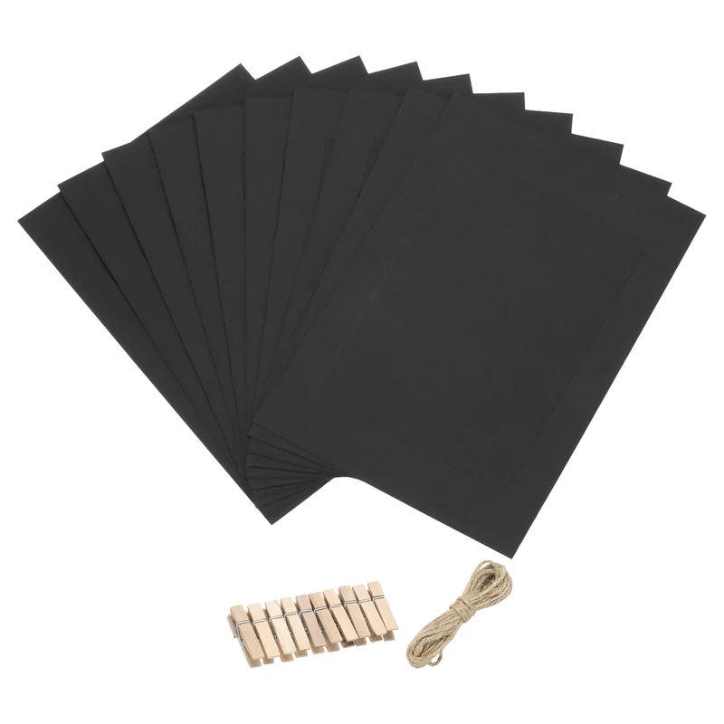 10PCS Paper Photo Frames, 9 x 6 Inch Cardboard Picture Frames with Clips & Strings, DIY Photo Hanging Display for Home Office Decor, Black