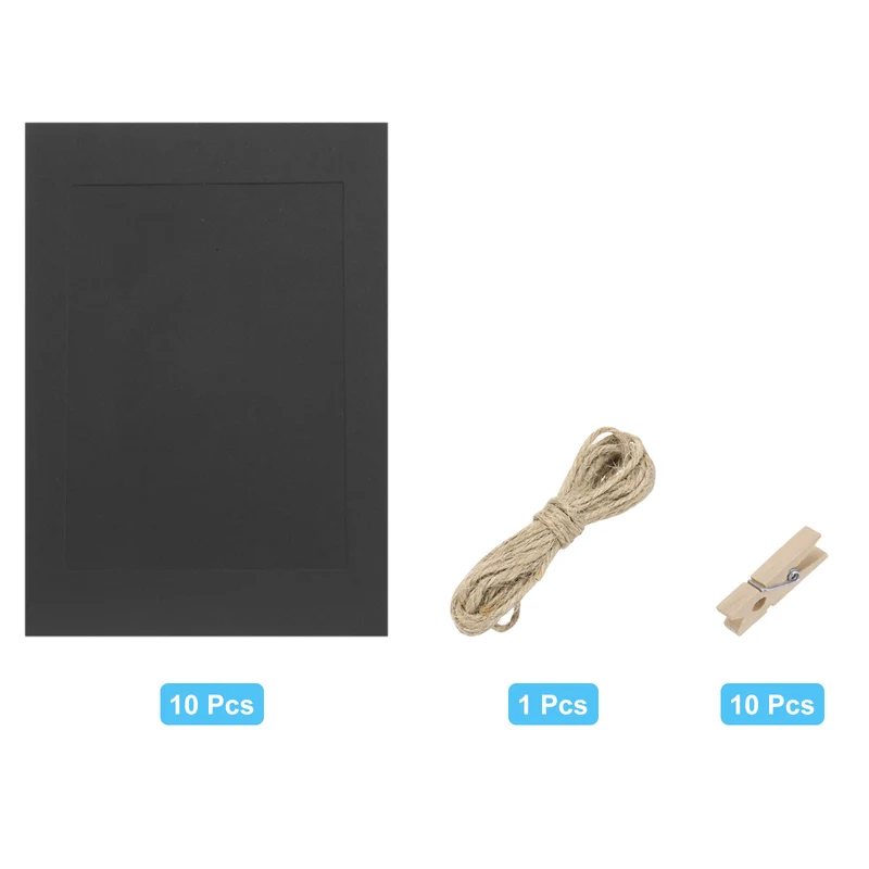 10PCS Paper Photo Frames, 9 x 6 Inch Cardboard Picture Frames with Clips & Strings, DIY Photo Hanging Display for Home Office Decor, Black