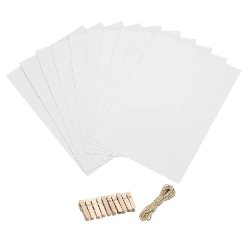 10PCS 9 x 6 Inch Paper Photo Frames with Clips & Strings, White