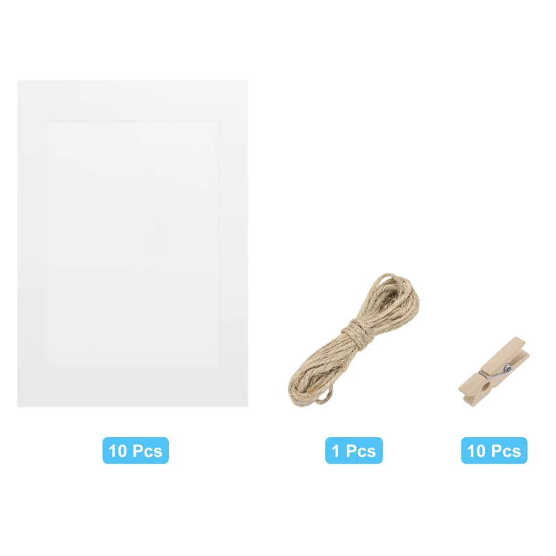 10PCS 9 x 6 Inch Paper Photo Frames with Clips & Strings, White