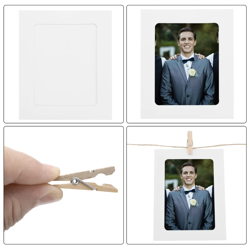 10PCS 9 x 6 Inch Paper Photo Frames with Clips & Strings, White