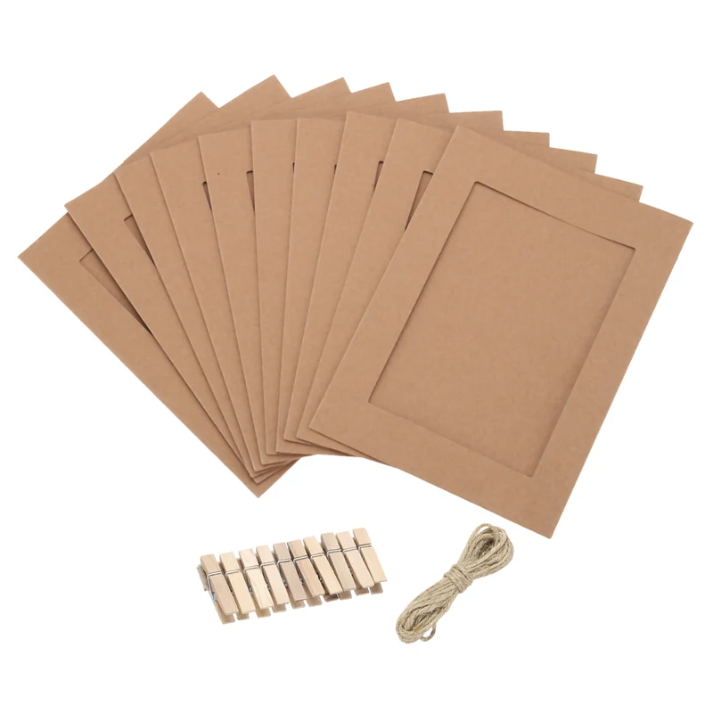 10PCS 7 x 5 Inch Paper Photo Frames with Clips & Strings, Brown