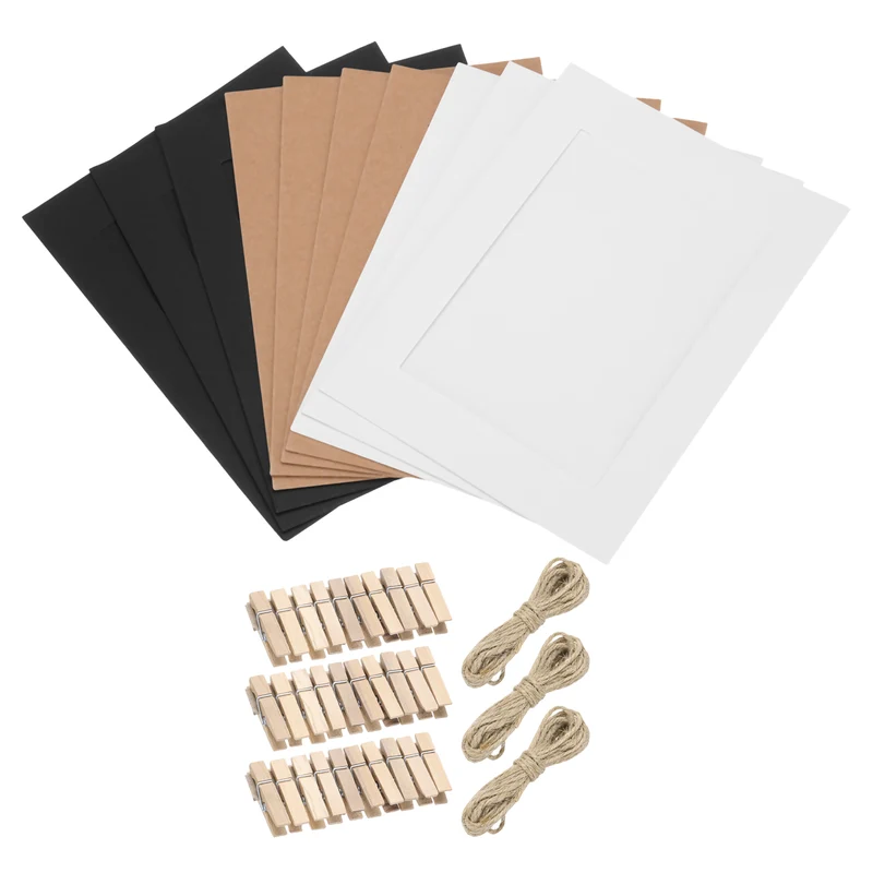 30PCS Paper Photo Frame, 7 x 5 Inch Cardboard Picture Frames with Clips & Strings DIY Photo Hanging Display for Home Office Decor, Black&White