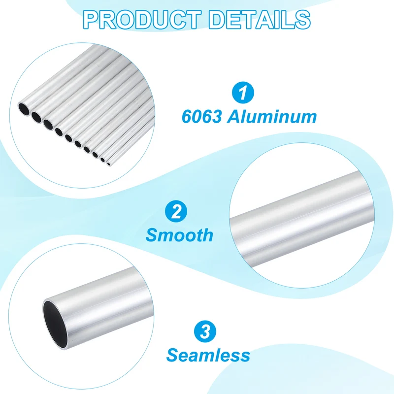 2 Pcs 6063 Aluminum Tube, 14mm OD 1mm Thickness 300mm Length Round Tubing