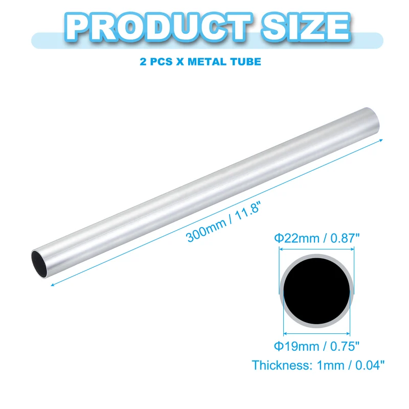 2 Pcs 6063 Aluminum Tube, 22mm OD 1mm Thickness 300mm Length Round Tubing