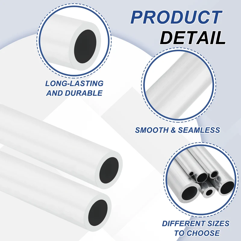 6063 Aluminum Tubing Round Tube 11mm ODx9mm ID Metal Straight Pipe Silver