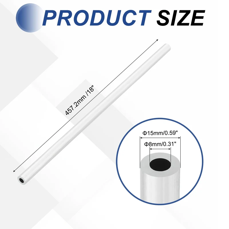 6063 Aluminum Tubing Round Tube 15mm ODx8mm ID Metal Straight Pipe Silver