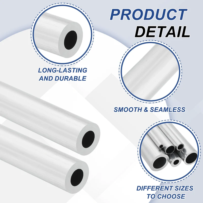 6063 Aluminum Tubing Round Tube 15mm ODx8mm ID Metal Straight Pipe Silver