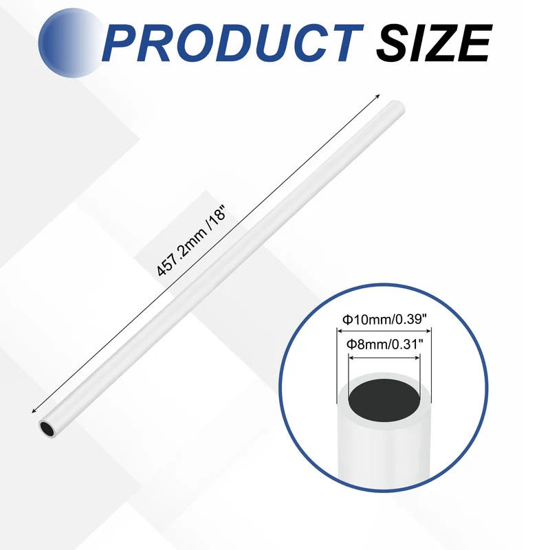 6063 Aluminum Tubing Round Tube 10mm ODx8mm ID Metal Straight Pipe Silver