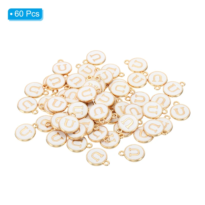 Letter Charm U, 60Pcs Double Sided Alphabet Initial Charm Pendants Beads White