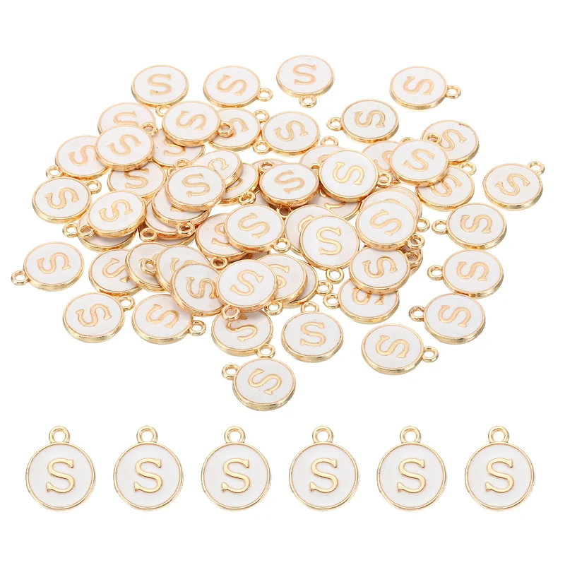 Letter Charm S, 60Pcs Double Sided Alphabet Initial Charm Pendants Beads White