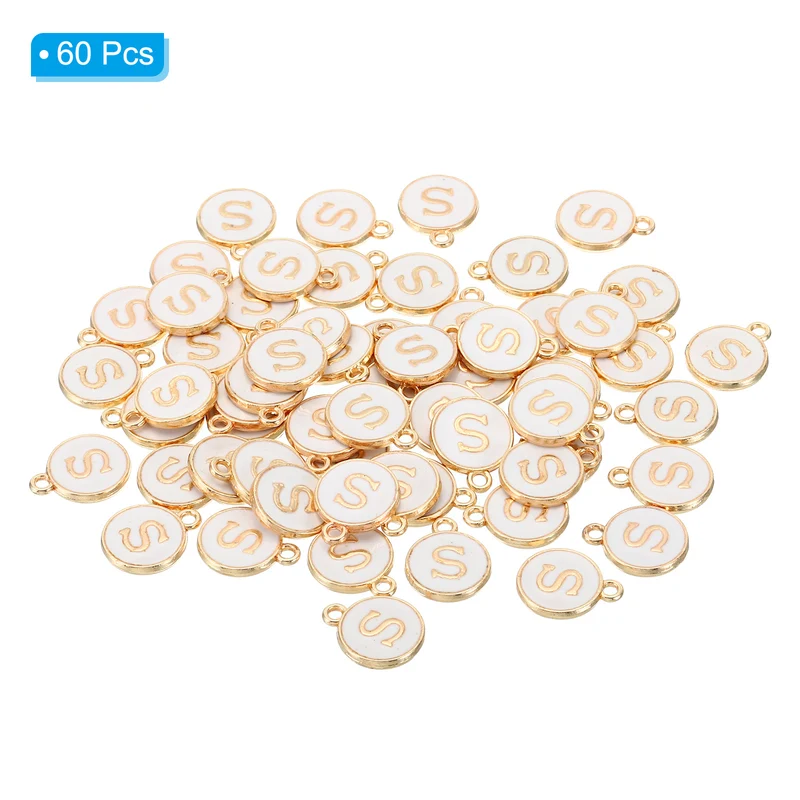 Letter Charm S, 60Pcs Double Sided Alphabet Initial Charm Pendants Beads White