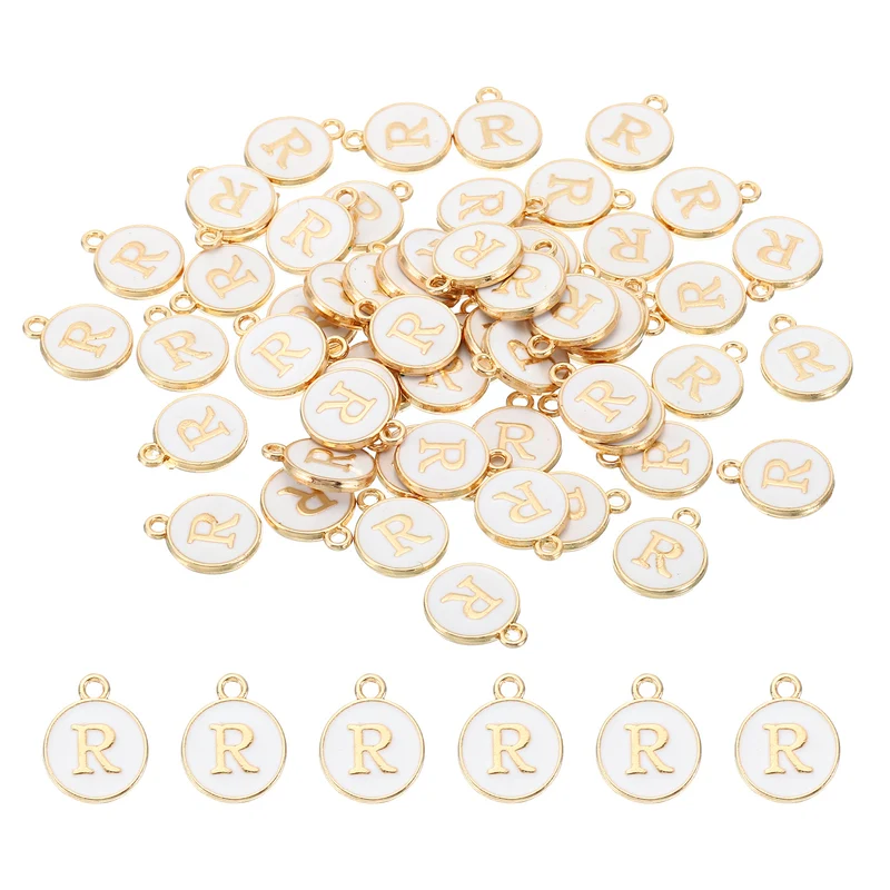 Letter Charm R, 60Pcs Double Sided Alphabet Initial Charm Pendants Beads White