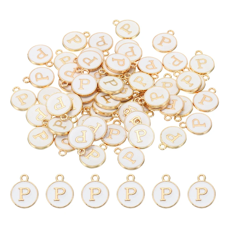 Letter Charm P, 60Pcs Double Sided Alphabet Initial Charm Pendants Beads White