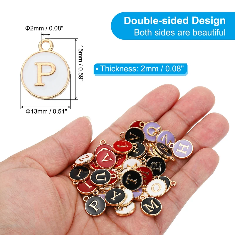 Letter Charm P, 60Pcs Double Sided Alphabet Initial Charm Pendants Beads White