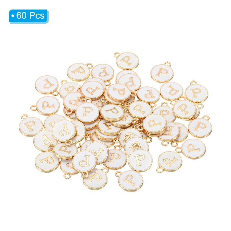 Letter Charm P, 60Pcs Double Sided Alphabet Initial Charm Pendants Beads White