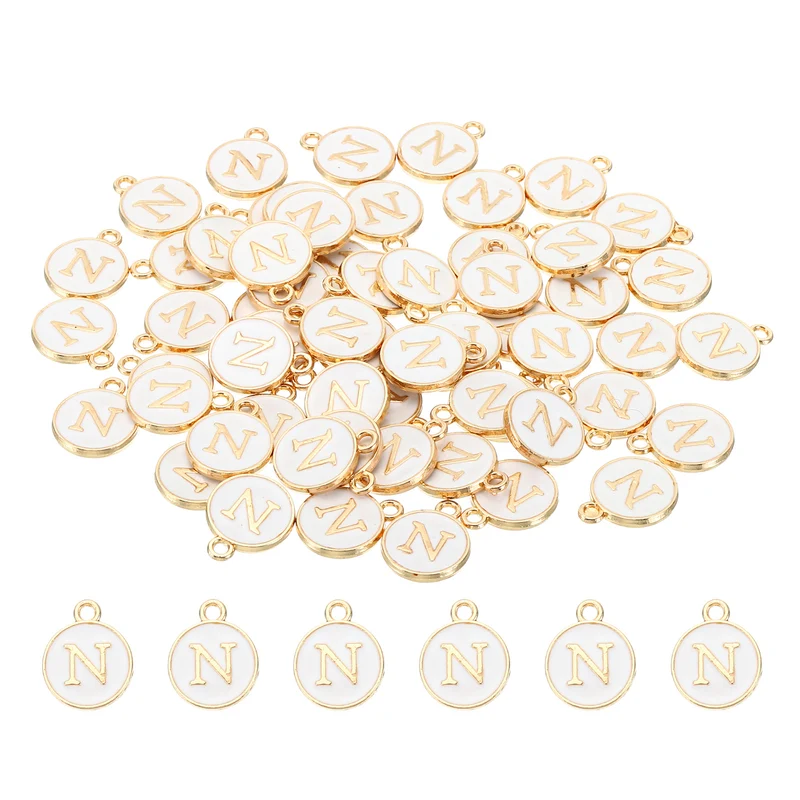Letter Charm N, 60Pcs Double Sided Alphabet Initial Charm Pendants Beads White