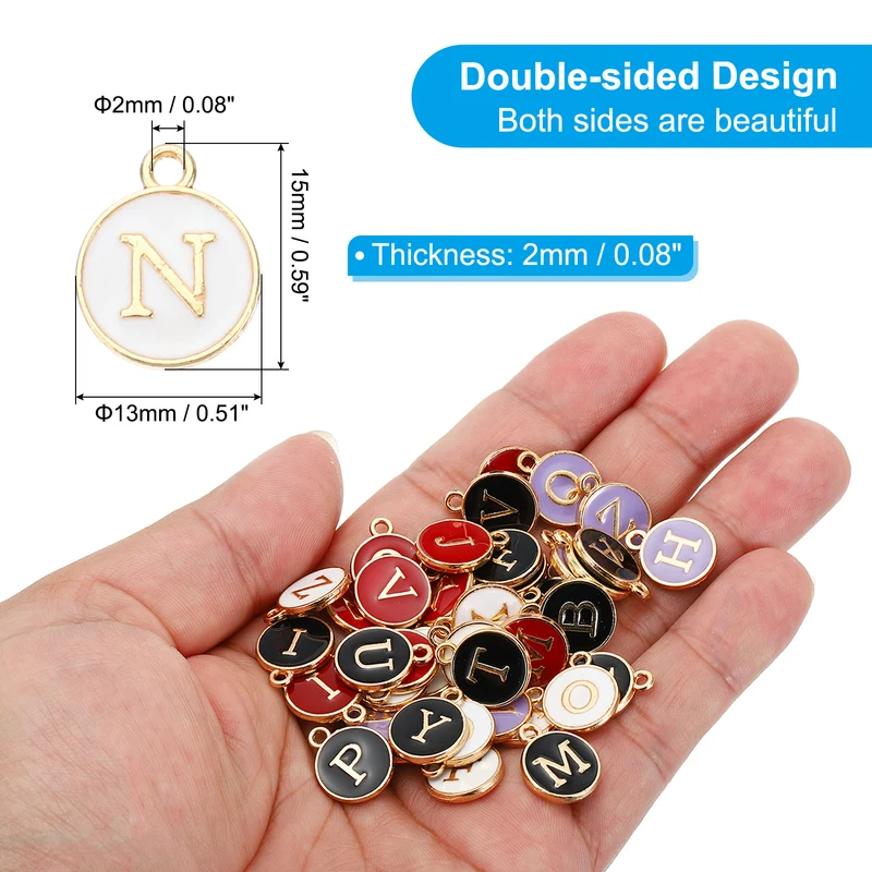 Letter Charm N, 60Pcs Double Sided Alphabet Initial Charm Pendants Beads White