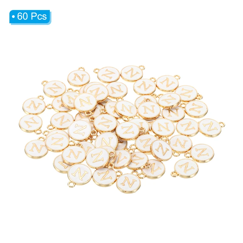 Letter Charm N, 60Pcs Double Sided Alphabet Initial Charm Pendants Beads White