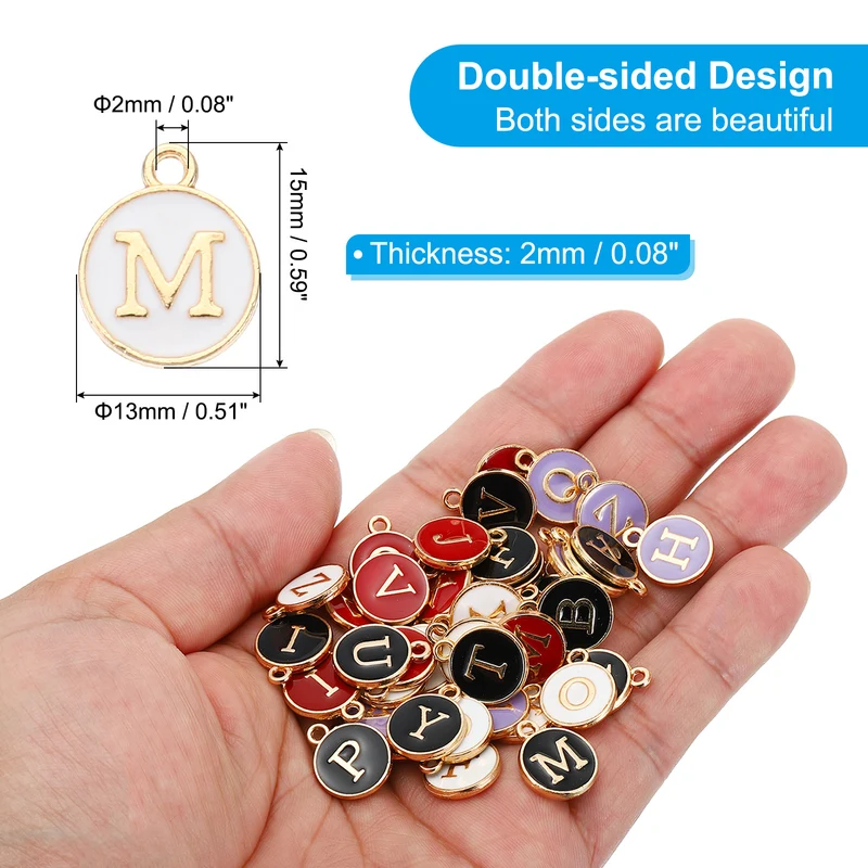Letter Charm M, 60Pcs Double Sided Alphabet Initial Charm Pendants Beads White