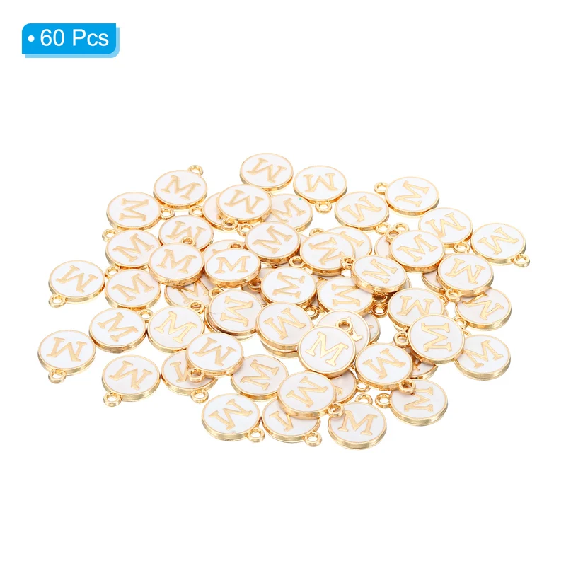 Letter Charm M, 60Pcs Double Sided Alphabet Initial Charm Pendants Beads White