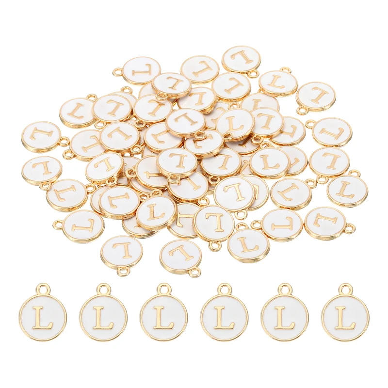 Letter Charm L, 60Pcs Double Sided Alphabet Initial Charm Pendants Beads White