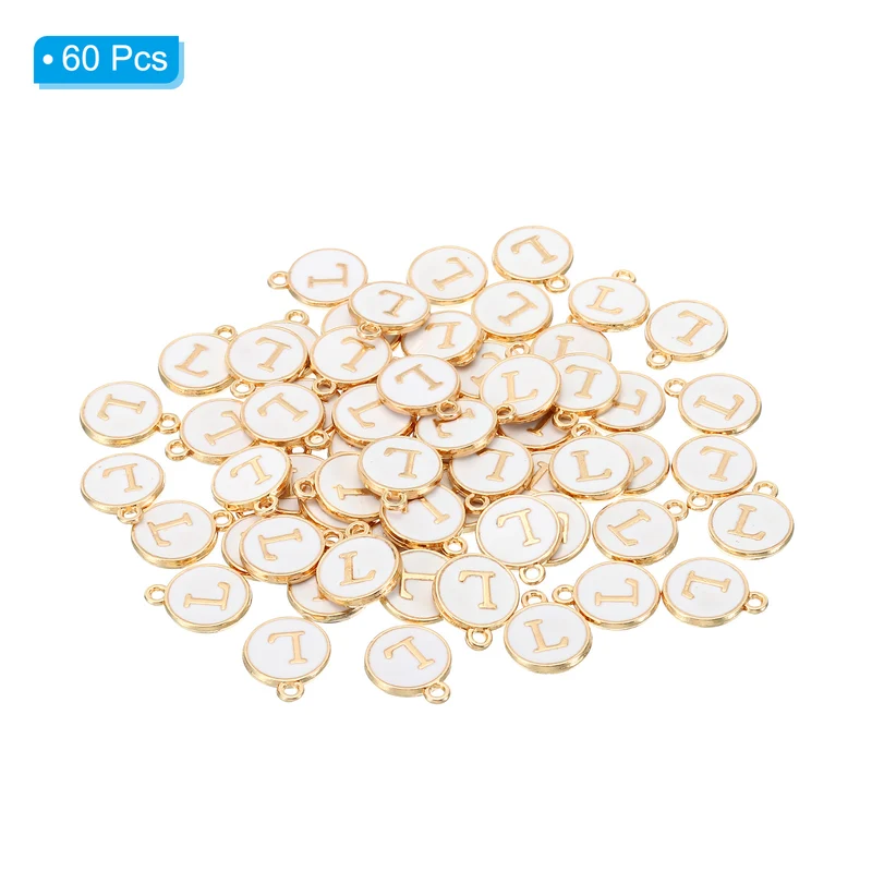 Letter Charm L, 60Pcs Double Sided Alphabet Initial Charm Pendants Beads White