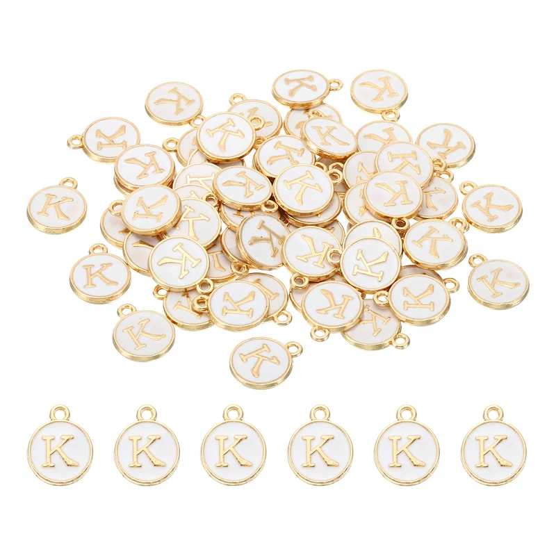 Letter Charm K, 60Pcs Double Sided Alphabet Initial Charm Pendants Beads White