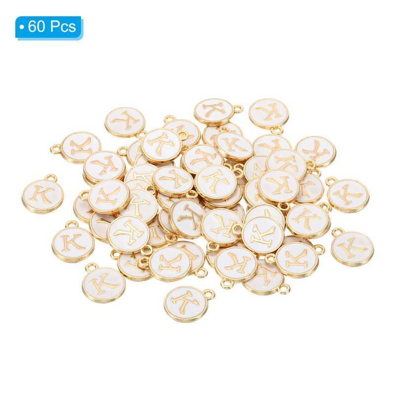 Letter Charm K, 60Pcs Double Sided Alphabet Initial Charm Pendants Beads White