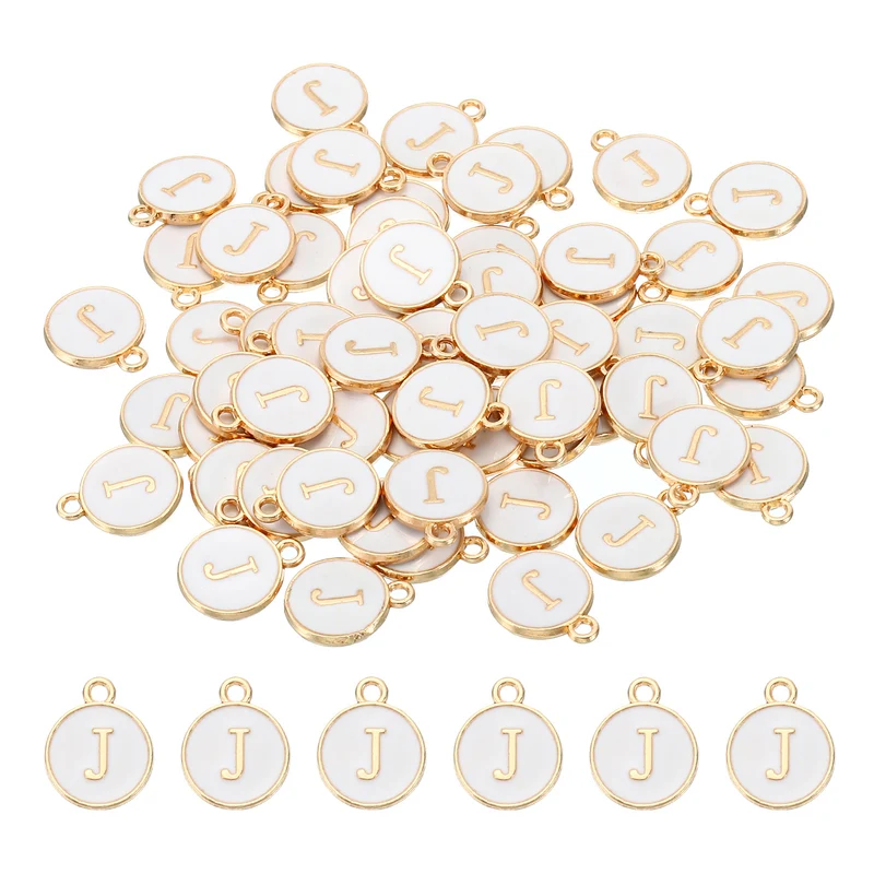 Letter Charm J, 60Pcs Double Sided Alphabet Initial Charm Pendants Beads White