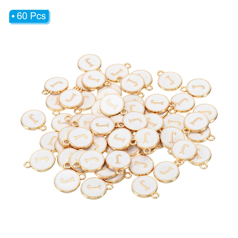 Letter Charm J, 60Pcs Double Sided Alphabet Initial Charm Pendants Beads White