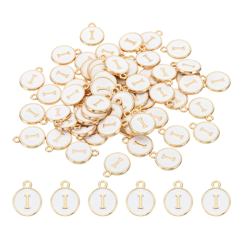Letter Charm I, 60Pcs Double Sided Alphabet Initial Charm Pendants Beads White