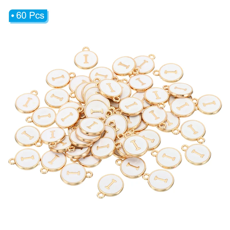 Letter Charm I, 60Pcs Double Sided Alphabet Initial Charm Pendants Beads White