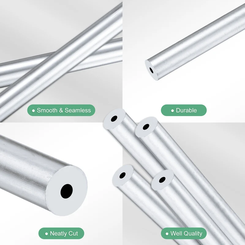 4-Pack 6063 Aluminum Round Tube, 2mmx7mm(IDxOD) 250mm Length Straight Tubing