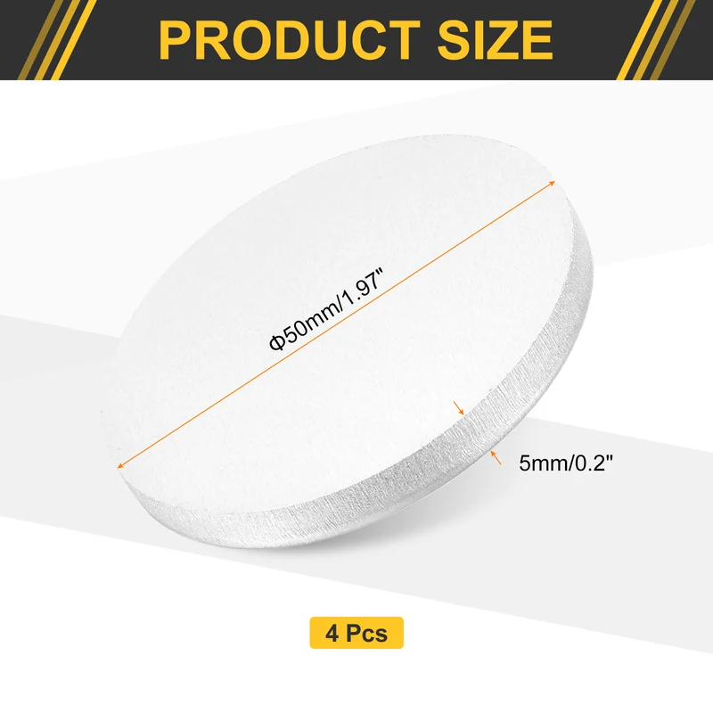 4Pcs Aluminum Disc, 2"(50mm) Dia 0.2"(5mm) Thick Round 5052 Aluminum Sheets