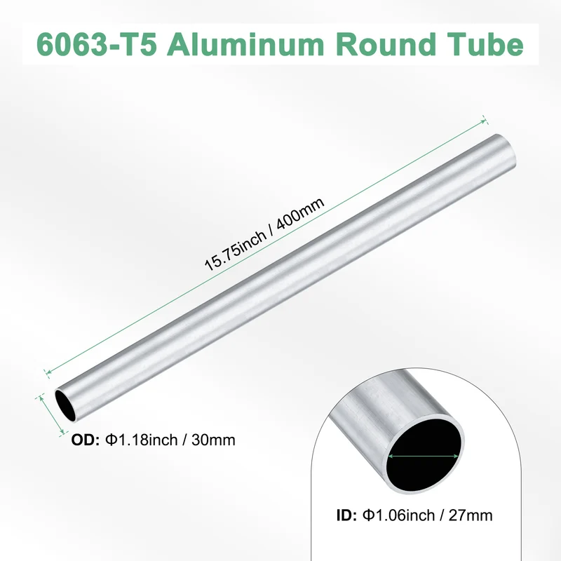 1-Pack 6063 Aluminum Round Tube, 27mmx30mm(IDxOD) 400mm Length Straight Tubing