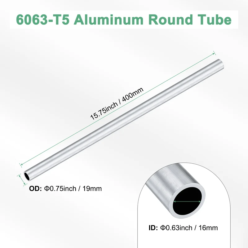 1-Pack 6063 Aluminum Round Tube, 16mmx19mm(IDxOD) 400mm Length Straight Tubing
