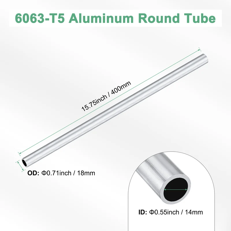 1-Pack 6063 Aluminum Round Tube, 14mmx18mm(IDxOD) 400mm Length Straight Tubing