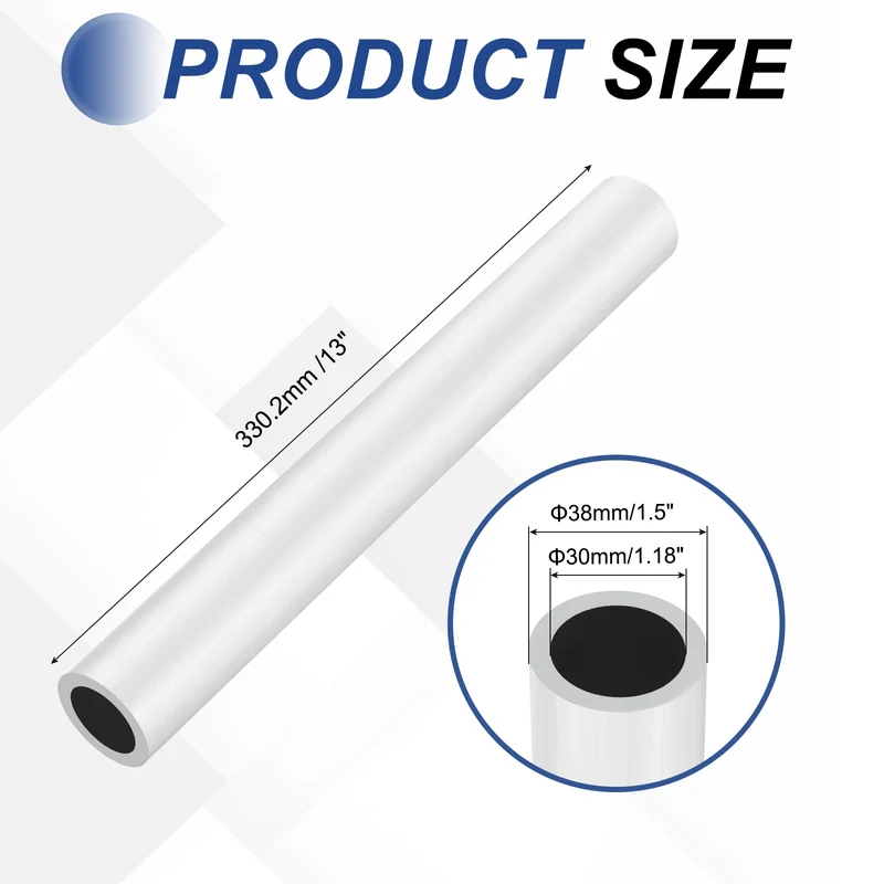 6063 Aluminum Tubing Round Tube 38mm ODx30mm ID 13"Metal Straight Pipe Silver