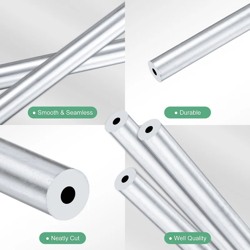 3-Pack 6063 Aluminum Round Tube, 2mmx6mm(IDxOD) 250mm Length Straight Tubing