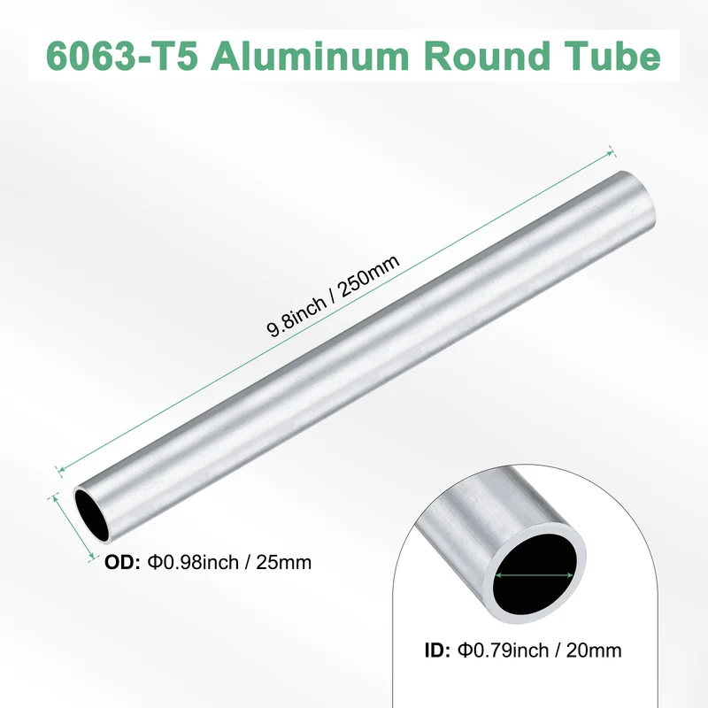 1-Pack 6063 Aluminum Round Tube, 20mmx25mm(IDxOD) 250mm Length Straight Tubing