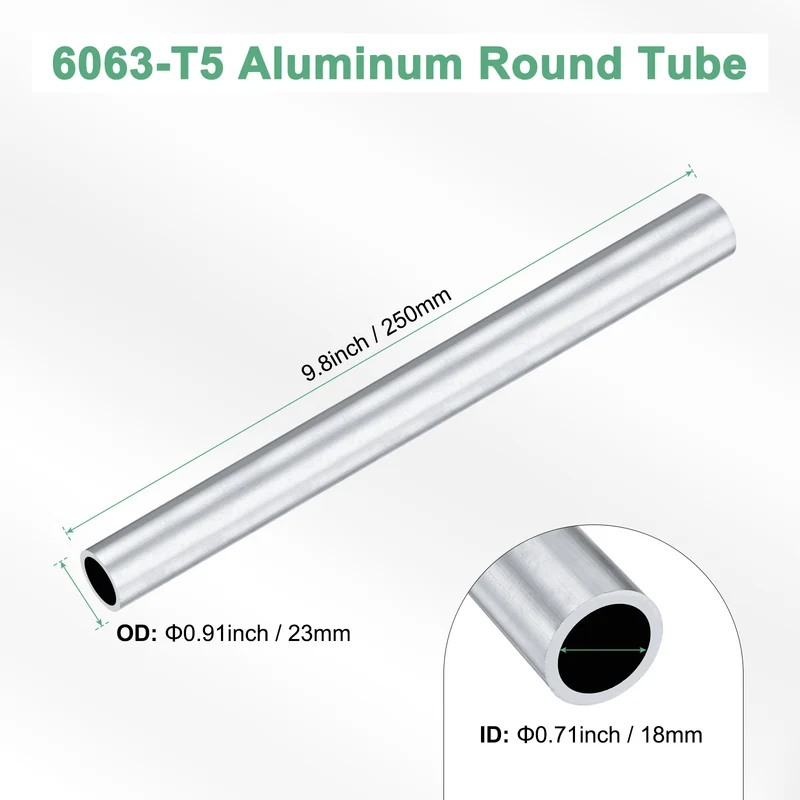 1-Pack 6063 Aluminum Round Tube, 18mmx23mm(IDxOD) 250mm Length Straight Tubing