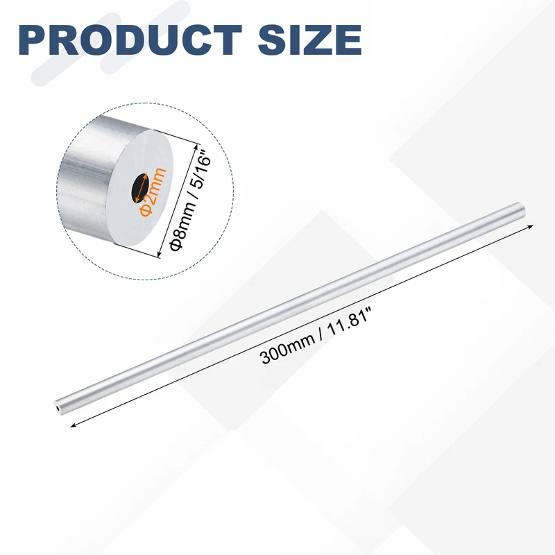 6063 Aluminum Tubing 5/16" (8mm) OD x 1/16" (2mm) ID x 12" Length 3mm Thick