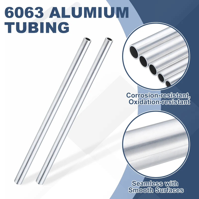 6063 Aluminum Tubing 1/2" (12mm) OD x 5/16" (7.5mm) ID x 12" Length 2mm Thick