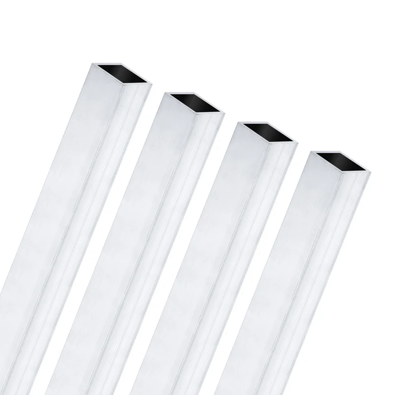 4Pcs 250mm 6063 Aluminum Square Tube, 6x6x1mm Straight Pipe Tubing for Frame