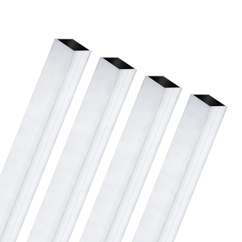 4Pcs 250mm 6063 Aluminum Square Tube, 10x10x1mm Straight Pipe Tubing for Frame