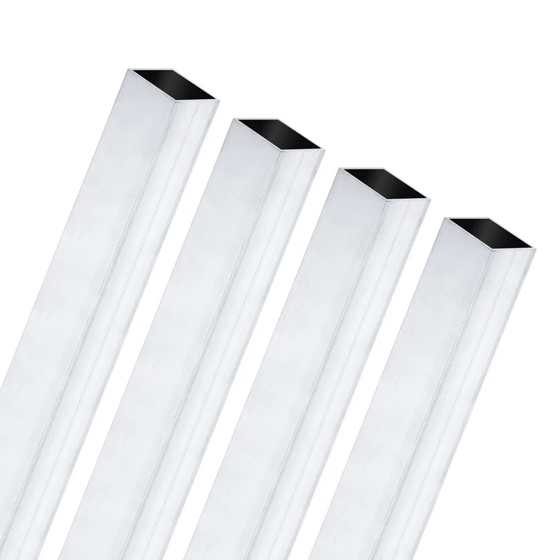 4Pcs 250mm 6063 Aluminum Square Tube, 12x12x1mm Straight Pipe Tubing for Frame