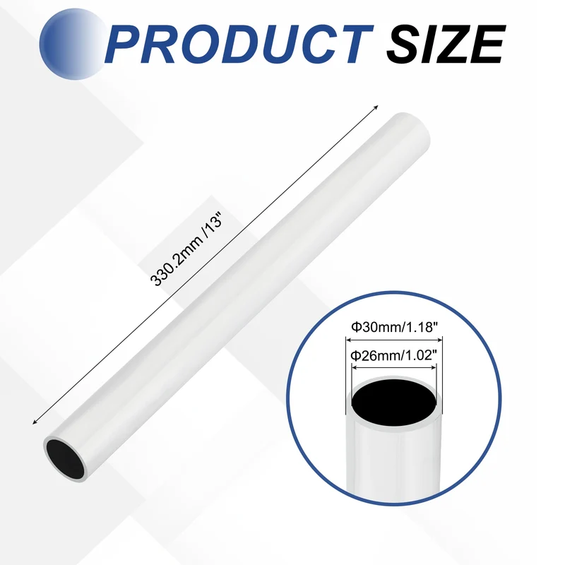 6063 Aluminum Tubing Round Tube 30mm OD x 26mm ID 13" Metal Straight Pipe Silver