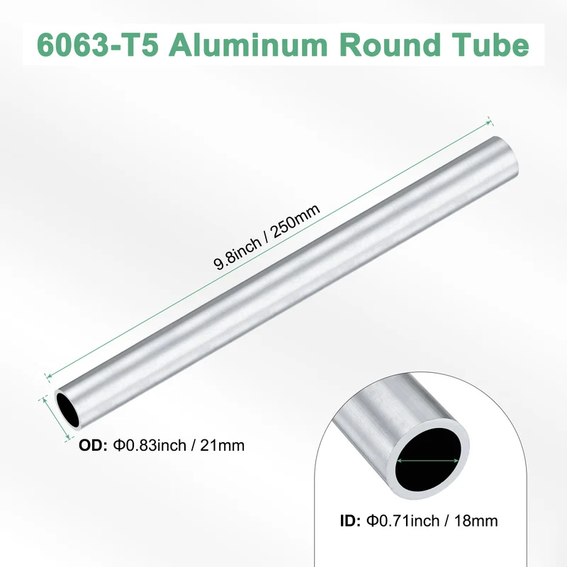 1-Pack 6063 Aluminum Round Tube, 18mmx21mm(IDxOD) 250mm Length Straight Tubing