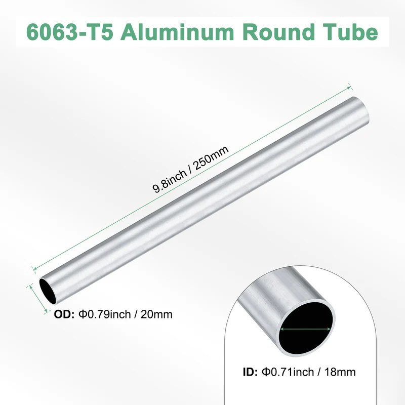1-Pack 6063 Aluminum Round Tube, 18mmx20mm(IDxOD) 250mm Length Straight Tubing